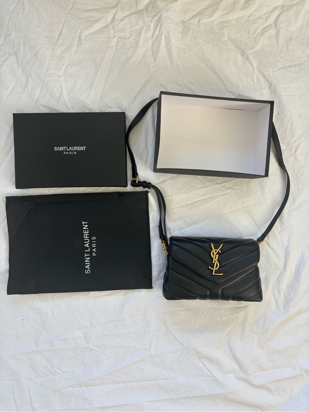 Saint Laurent Black Quilted Loulou Small Crossbody with Gold YSL